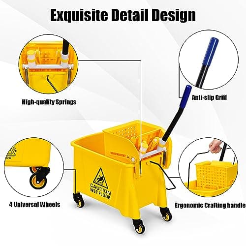 Goplus Commercial Mop Bucket with Wringer, Household Portable Mop Bucket, Ideal for Household and Public Places Floor, 21 Quart Capacity, Yellow (21 Quart) 5