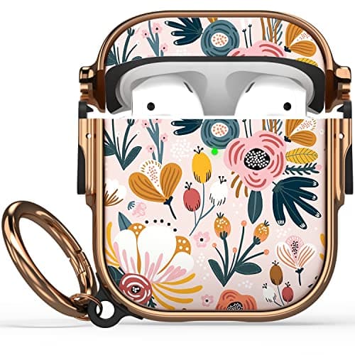 Maxjoy for AirPods Case with Lock, Flower AirPod Case Lock Hard Protective Cute AirPods 2 Cover for Women Men with Keychain for AirPod 2nd 1st Generation Cover 2&1, Floral