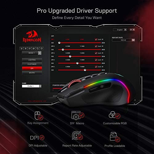 Redragon M612 Predator RGB Gaming Mouse, 8000 DPI Wired Optical Mouse with 11 Programmable Buttons & 5 Backlit Modes, Software Supports DIY Keybinds Rapid Fire Button 8