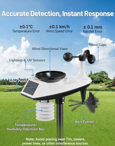 WiFi Weather Station Wireless Indoor Outdoor, Thermometer with Rain Gauge and Wind Speed/Direction, Large Display for Weather Forecast, Temperature, Humidity, Clock, Alarm, UV, Air Pressure, Black 2