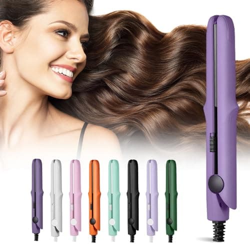 2024 New Upgrade 2-in-1 Portable Curling Wand and Flat Iron for Short and All Hair Types (Dark Purple)