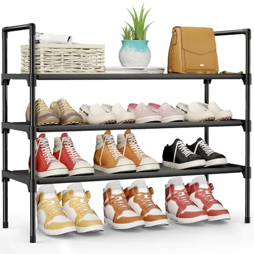 Kitsure Shoe Rack - 3-Tier Shoe Organizer, Shoe Rack for Closet, Entryway, Bedroom, Easy- Assembly Storage Shelf with Side Handles, 27.6" Wide - 3 Tiers, Black