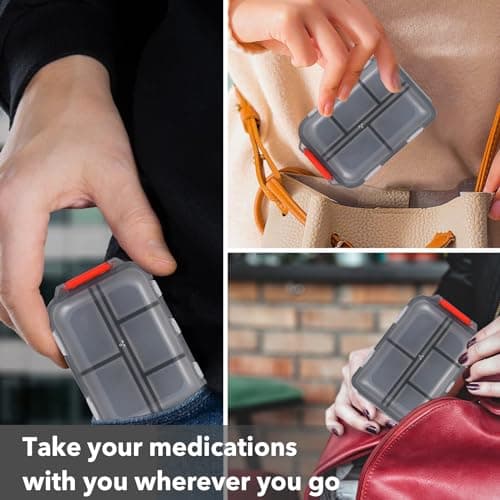 Travel Pill Organizer with 189 Medicine Labels, 10 Compartments Small Pill Case Compact and Portable Travel Pill Box for Airplane Car Purse Nurse Vacation Essentials (Gray, 1 Pack) 5