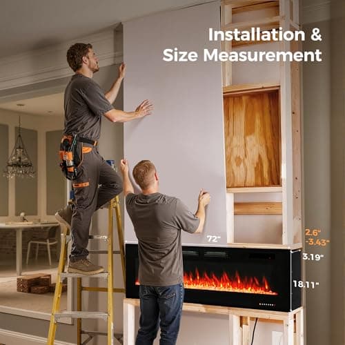 GREEN PARTY 72" Electric Fireplace Recessed/Wall Mounted Ultrathin 3.2" Fireplace Heater, Low Noise Linear Fireplace with Remote Control/Touch Screen, 8hrs Timer, Adjustable Flame & Bed Colors & Speed 6
