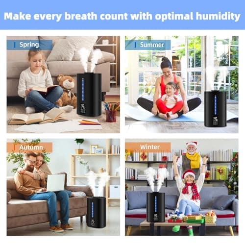 6L Humidifiers for Bedroom Large Room Home, Cool and Warm Humidifier for Plants Mist Top Fill Desk Humidifier Essential Oil Diffuser, Quiet Humidifiers with Adjustable Mist,360°Nozzle-Midnight Black 9