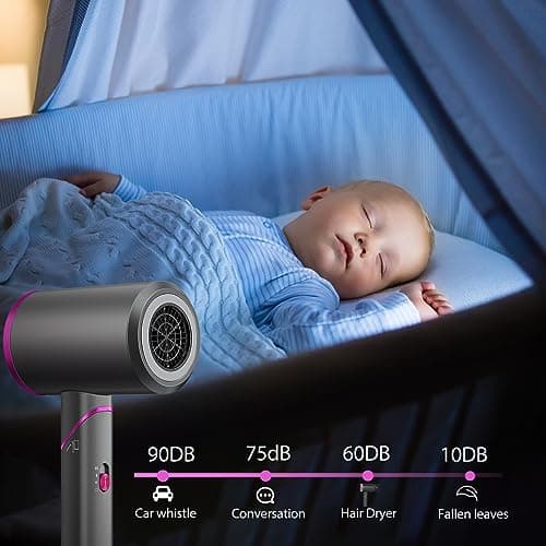 LOVEPS Hair Dryer Without Diffuser, 1800W Ionic Blow Dryer, Foldable Handle Travel Hair Dryer, Constant Temperature Hair Care Without Hair Damage, Dark Purple 5