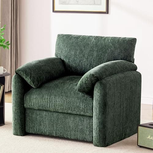 Howjoe Chenille Oversized Armchair, 38.6" Wide Accent Chairs for Living Room & Bedroom Modern Lounge Chair, Upholstered Mid-Century Reading Chair, Comfy Living Room Chair, Single Sofa Chair, Green