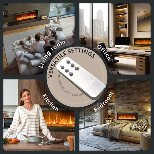 EUHOMY 60 Inch Electric Fireplace Wall Recessed and Wall Mounted with Adjustable Flame Color, Fireplace Heater with Remote Control, Linear Fireplace with Timer, Touch Screen, Log & Crystal, 750/1500W 7