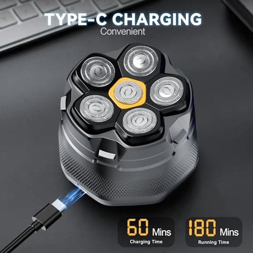 Detona Head Shavers for Bald Men - Newly Designed Magnetic 6D Electric Razor, IPX8 Waterproof Dry/Wet, 10000 RPM High Speed Motor for Fast Shaving, USB-C Cable and Storage Bag for Home & Travel, Gray 6
