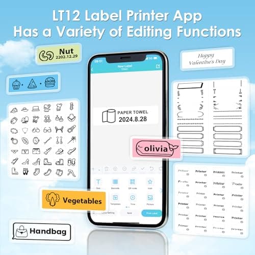 VolenGo Label Maker Machine with Tapes, Label Maker Waterproof-Labels, Portable Rechargeable Labeler with 12mm-Tape, Bluetooth Backlit Labeling Machine, LT12 Handheld Label Printer for Office Home 5