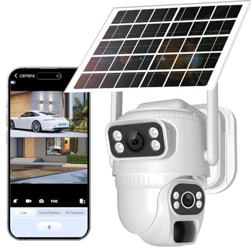 CowWolf No WiFi Security Camera, 4G LTE Cellular Security Camera, 2K Solar Cellular Cam HD Dual Lens 360° Pan Tilt, Color Night Vision, PIR Motion Detection, IP66 Waterproof with Pre-Installed SIM