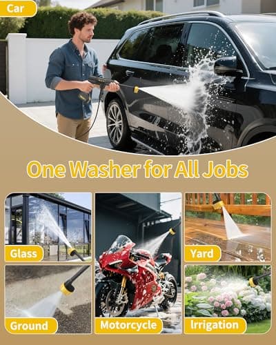 Cordless Pressure Washer Battery Powered; 1100PSI 2.4 GPM Portable Cordless Power Washer with 6-in-1 Nozzle, Foam Cannon, 21V Battery&Charger; Handheld Battery Pressure Washer for Home, Car (AX-2) 8