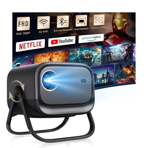 Electric Focus&360°Adjustable Stand-1080P Phone Projector with WiFi and Two-way Bluetooth,MEER 2025 Latest Upgraded Auto Keystone Ceiling Projector, Home Movie Proyector for iPhone/TV Stick/Laptop