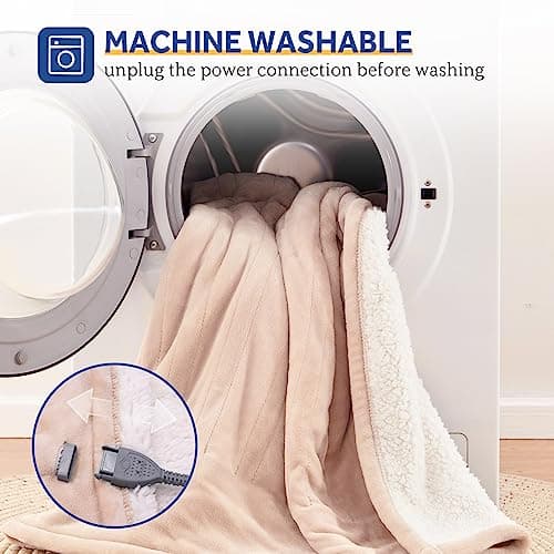 Sealy Electric Blanket Wearable with Foot Pocket, Electric Snuggle Blanket with Sleeves, Flannel & Sherpa Heating Throw with 6 Heat Settings & 2-10 Hours Auto Shut Off, 50 * 70"+18" Beige 7