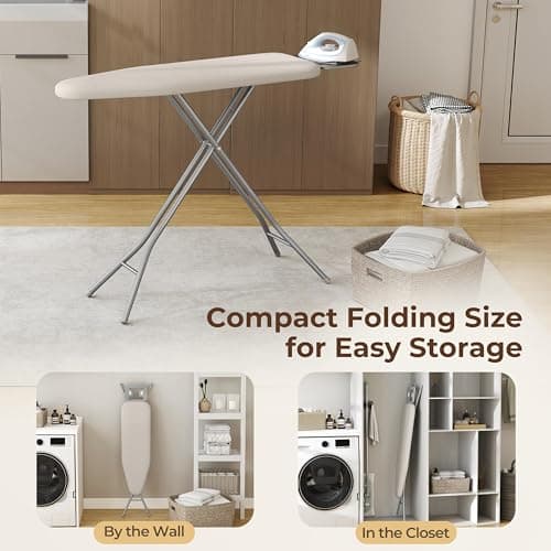 Yaheetech Foldable Ironing Board, Heavy Duty Iron Board with 9 Adjustable Heights, 4 Layer Cover and Safety Iron Rest, 52X14 Compact and Space Save Iron Board for Home Laundry Room Use, Beige 9