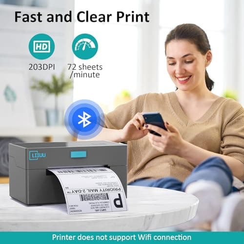 Bluetooth Thermal Shipping Label Printer, 4x6 Label Printer for Shipping Packages, Support iOS, iPhone, iPad, Android, Mac and Windows, Widely Used for Amazon, Ebay, Shopify, Etsy, USPS,UPS 5