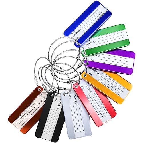 AOUTACC 8 Pack Aluminium Metal Travel Luggage Tags Suitcase Card Holder Baggage Name Address ID Bag Label with Key Ring