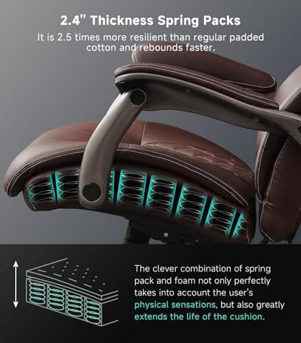 Big and Tall Office Chair with Wide Area Armrest, 600LBS PU Leather Executive Chair, Adjustable Lumbar Support 3'' Double Space Wheel, Managerial Home Desk Heavy Duty Office Chair (Brown-A) 7