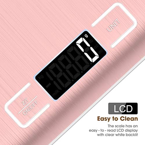 Mik-Nana Food Scale Pink, 10kg/22lb Digital Kitchen Scale Weight Grams and Oz for Baking and Cooking, 1g/0.1oz Precise Graduation, Easy Clean Stainless Steel 7
