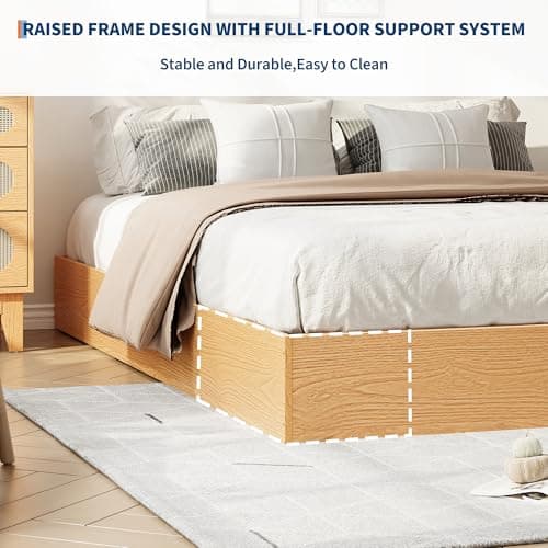 GarveeHome Queen Size Wood Platform Bed Frame, Wooden Bed Frame Without Headboard, Wood Slat Support, No Box Spring Needed, Easy Assembly, Pine 5