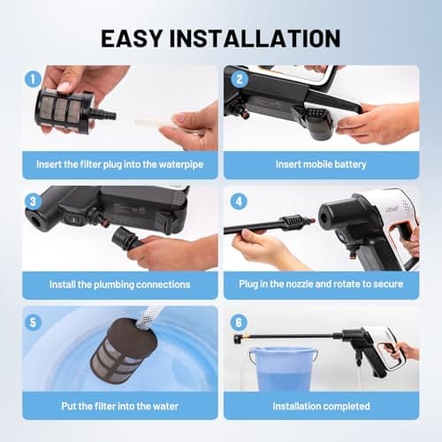 Litheli 20V Cordless Pressure Washer 609 PSI Portable Electric Power Washer with 5-in-1 Nozzl Cannon for Car Floor Fence Wall Cleaning, 4.0 Ah Battery Include 6