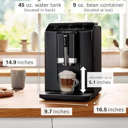 Bosch 300 Series Fully Automatic Espresso and Coffee Machine – One Touch Milk Drinks, Built-In Ceramic Grinder, In-Cup Frother, Easy Clean and Descale, Black TIU20109 2