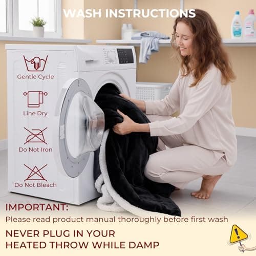 JOLLYVOGUE Wearable Heated Blanket - Heating Electric Blanket with Sleeves & Foot Pocket, Heated Throw for Adult, Birthday Gifts with 7 Heat Settings & fixed 4h Auto Shut-off (50 * 70 Inch, Black) 8