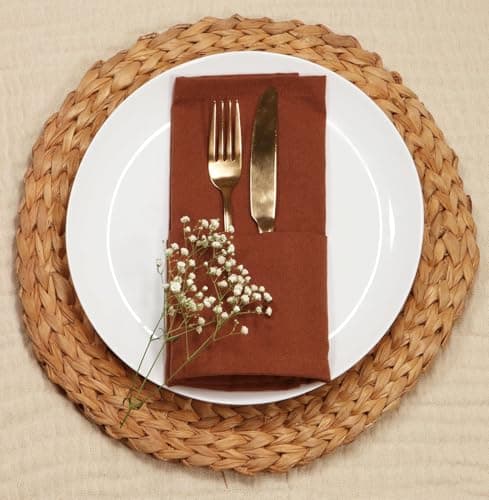 PurpleEssences Rust Set of 12 Cloth Dinner Napkins 100% Cotton 18x18 Inch - Soft Durable Washable - Ideal for Farmhouse Party Spring Easter Summer - Perfect Everyday Use Table Linen - Rust 6