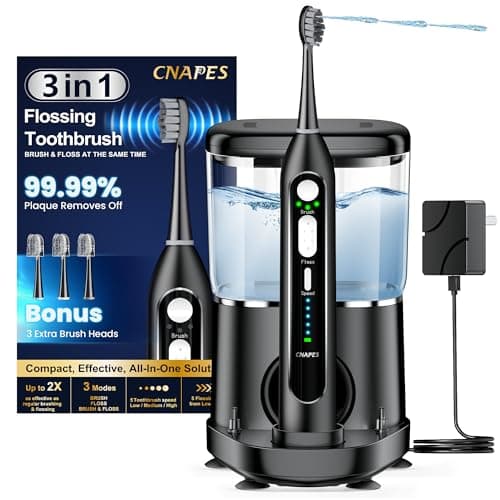 Electric Toothbrush with Water Flosser 3-in-1 Combo, Professional Sonic Toothbrush for Adults, 3 Brush Modes+5 Floss Speeds, Rechargable, 2.0 Flossing Toothbrush for Oral Care, Portable Travel Case
