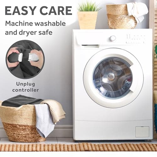 Sunbeam Electric Royal Luxe Microplush Heated Blanket 12 Heat Settings, 12-Hour Selectable Auto Shut-Off, Fast Heating, Warm and Cozy, Jet Grey Color, Queen, 90" x 84" 10