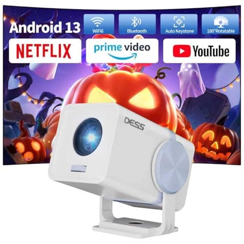 Dess Mini Projector,Outdoor Portable Projecor Can Be Powered By Power Bank,Smart Projector With Wifi6 And Bluetooth,Movie Projector,180° Rotatable Hometheater Proyector,T1(White)