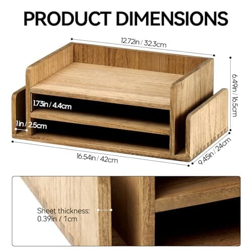 KIRIGEN Wood Desk Organizer 5 Trays - Desktop Document Letter Tray for Folders, Mail,File -Nature 3-Tier Office Mail Sorter Organizer Rack/Telephone Stand/Document Holder Dark Brown(2TP-DBR) 6