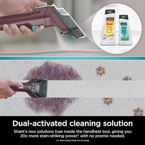 Shark Carpet Cleaner Machine, Portable Upholstery StainStriker, Spot, Odor & Stain Remover, 2 Carpet Cleaner Solutions, 3 Tools, Perfect for Pet Hair, Area Rugs, Couches, Burgundy, PX203BRN 5