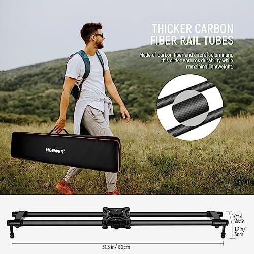 NEEWER 31.5 inches / 80 cm Carbon Fibre Camera Slider, Dolly with Thicker Tube and More Stable Support, 4 Precise Smooth Bearings and Levelling for DSLR Camera Camcorder, max Load 8 kg, CS80 cm 6