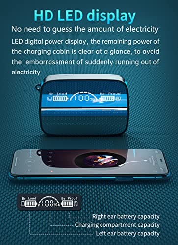 TWS Bluetooth Headphones,HD Stereo Noise Cancelling Wireless Earphones,Bluetooth 5.1 Earbuds 180H Playtime Wireless Charging Case & Power Display,in-Ear TWS Headphone for iPhone and Android Phones 5