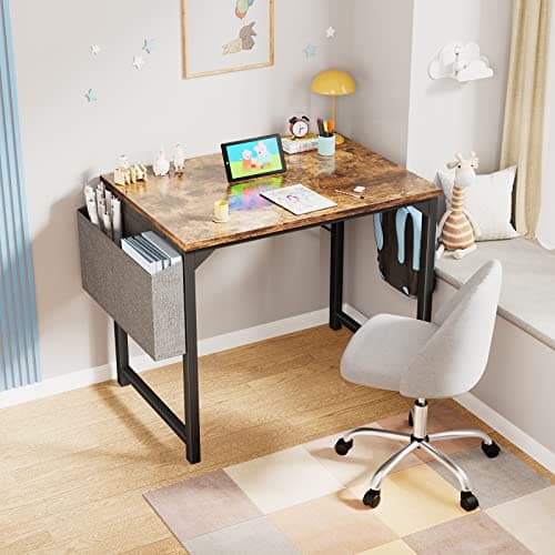 OLIXIS Computer Small Desk 40 Inch Home Office Writing Study Work Storage Bag Headphone Hooks Simple Modern Wood Kids Student Table 8