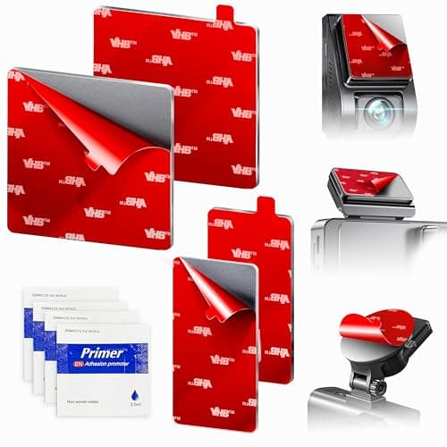 4-Pack Double-Sided Adhesive Pads for Dash Cam Mount – Heat-Resistant High-Bond Replacement Tape – 2 Square & 2 Rectangular Pads for Windshield and Dashboard – Includes Adhesion Promoter