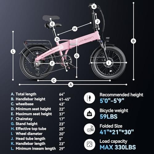 Jasion Electric Bike for Adults, 1000W Peak Motor up to 25MPH Top Speed Ebike, Aluminum 20'' Fat Tire Electric Bike Built-in 48V Removable Battery with 55 Max Miles, EBS Folding Ebikes for Adults 7