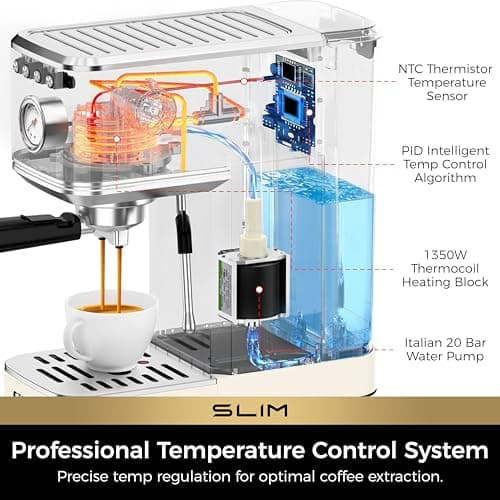 CHULUX Slim Espresso Machine with Milk Frother, 20 Bar Professional Italian Pump Espresso Coffee Machine for Home Cappuccino & Latte Maker, Stainless Steel, Creamy 4