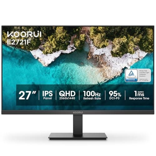 KOORUI 27 Inch QHD (2560x1440) IPS Ultra-Thin Computer Gaming Monitor, 100Hz Refresh Rate, DCI-P3 95%, FreeSync & G-Sync, 1ms MPRT, HDR10, VESA 100x100mm, Tilt Adjustable for Game and Work