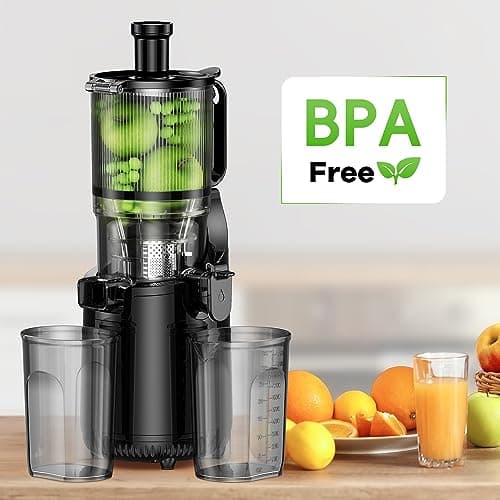 Cold Press Juicer, Amumu Slow Masticating Machines with 5.3" Extra Large Feed Chute Fit Whole Fruits Vegetables Easy Clean Self Feeding BPA Free 250W 8