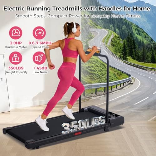 Foldable Treadmills for Home with Handles, Portable Folding Walking Pad Treadmills for Home Small, 3.0HP Walking Pads with Handle Bar, Small Electric Treadmill with LED Display, 320LBS 8