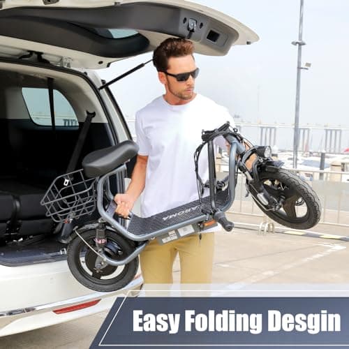 Caroma Electric Scooter with Seat for Adults, 1200W/800W Peak Motor, 30Miles Long Range & 20Mph, 14" Fat Tire Foldable E Scooter with Basket for Commuting (14" Tire-800W-25Miles, Frosted Grey) 8