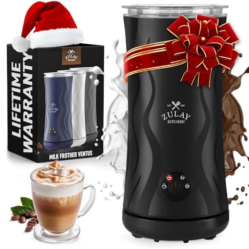Zulay 4-in-1 Milk Frother and Steamer - Automatic Hot and Cold Foam Maker with Auto Shut Off & Temperature Control for Coffee, Latte, Cappuccino, Hot Chocolate - Black