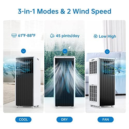 8000 BTUs Portable Air Conditioner with Efficient Cooling, Quiet Portable Cooling AC Up to 350 Sq.Ft. with Dehumidifier, Fan, Sleep Modes, 3-in-1 AC Unit with 24H Timer, Black 5