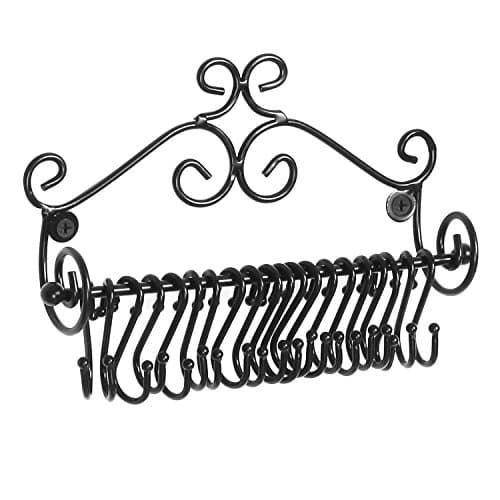 MyGift Jewelry Organizer - Wall Mounted Black Metal Scrollwork Design Necklace Holder Jewelry Display Storage Rack with 20 Hanging S-Hooks 6