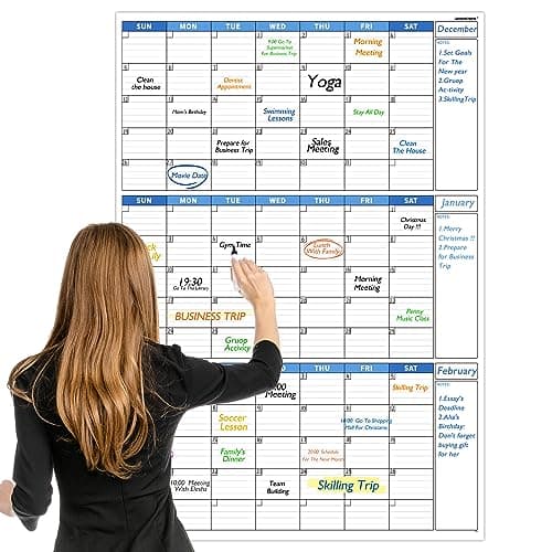 Large Dry Erase Calendar for Wall - Undated 3-Month Wall Calendar, 28" x 40", Dry Erase Calendar for Wall, Wall Calendar Dry Erase, Vertical, Blue