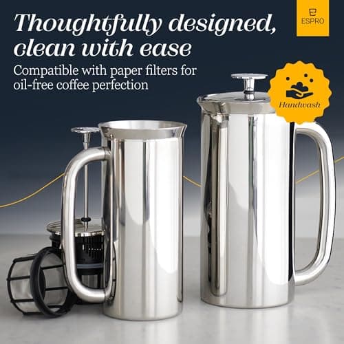 ESPRO P7 Polished French Press Stainless Steel 304 – Patented Double Walled Micro-Filter Insulated French Press Coffee Maker, Grit-Free Brew - Heat Resistant BPA Free (18oz) 9