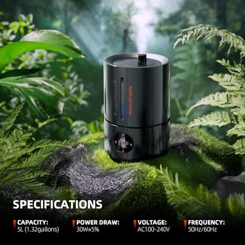 Spider Farmer New 450ml/h Humidifier for Plants Grow Tent Large Room, GGS Smart Customized Humidity Control Cool Mist with Extendable Targeting Hose and Temp & Humidity Probe Indoor Black 5L (Upgrade) 7