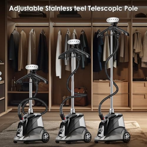 Steamer for Clothes, Jenaely 1500W Standing Garment Steamers, 35s Fast Heat-up, 80 Mins of Continuous Powerful Steam with 2.8L Water Tank, Pants Clip & Children's Clothing Hanger 5